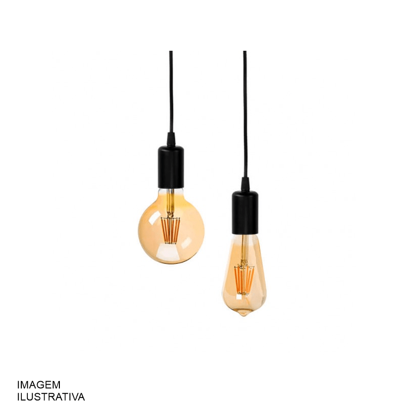LUSTRE PEND. RETRO CABO/PRETO 80CM LAMP. PERA