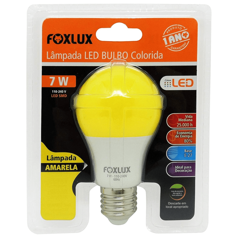 LAMPADA LED A60  7W AMARELA FOXLUX