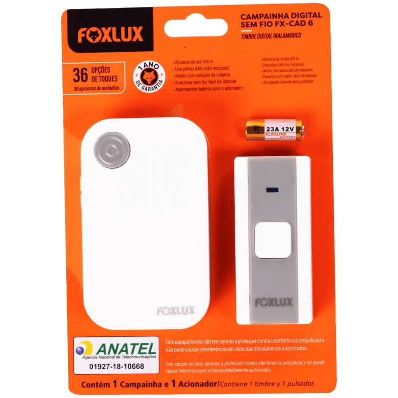 CAMPAINHA S/FIO 36 TOQUES 127/220V FX CAD FOXLUX