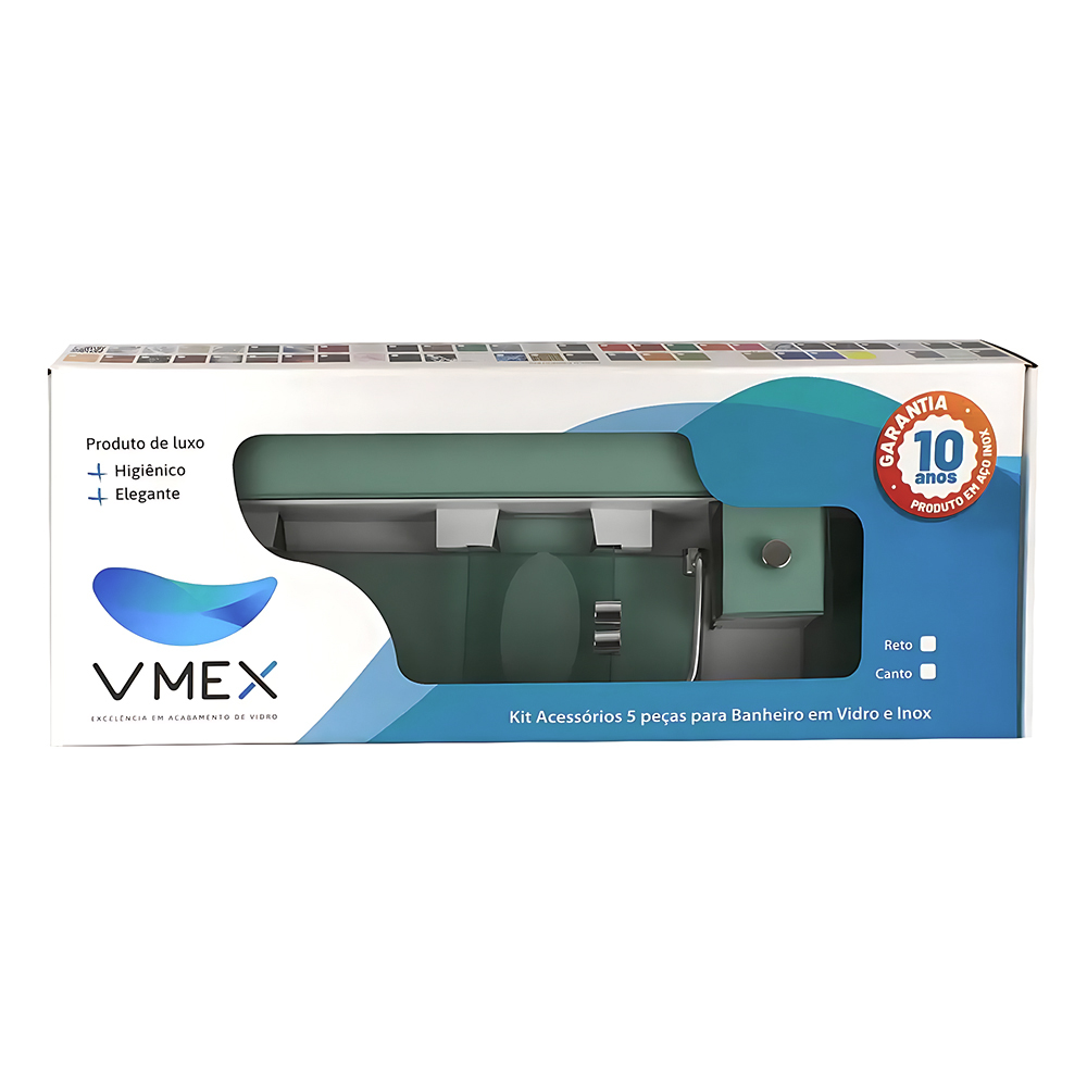 KIT BANH. VMEX BRANCO GOLD 05PÇS VIDRO/INOX